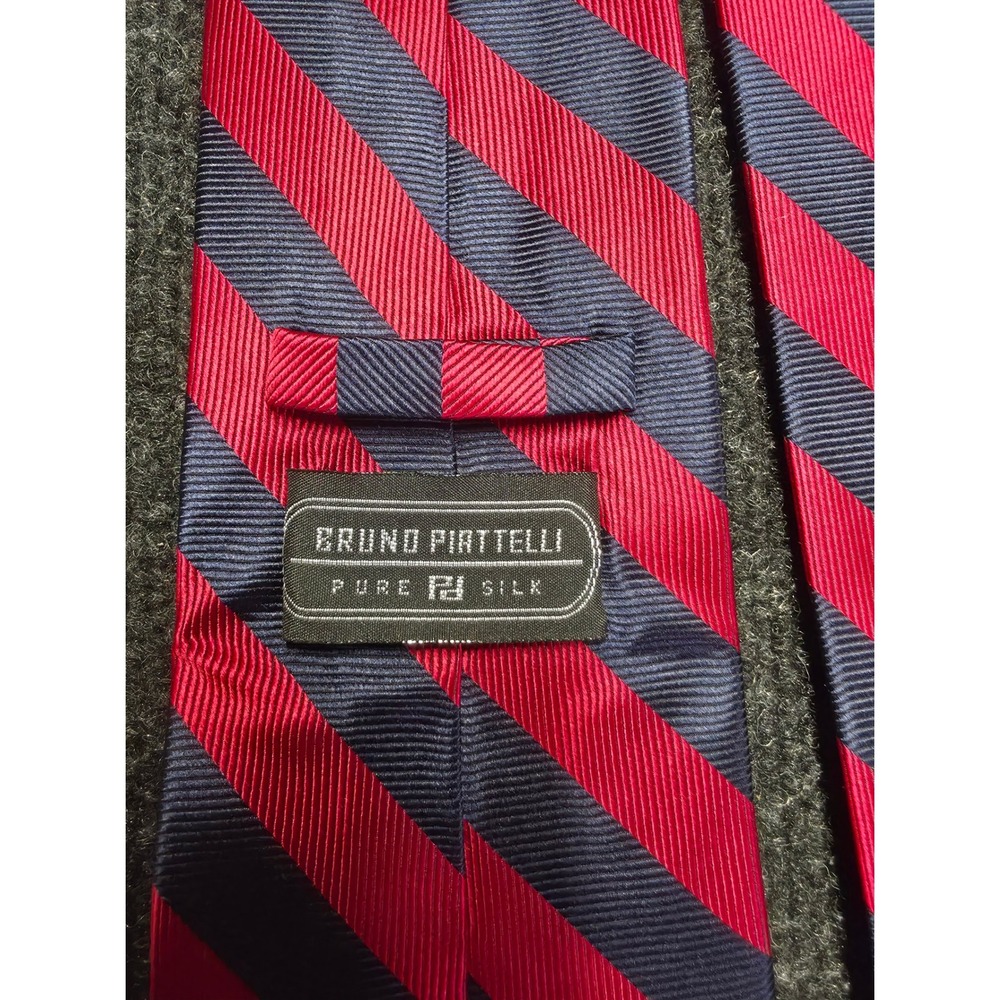 Bruno Piattelli Mens Silk Necktie Red Navy Blue Striped Italian Design Accessory